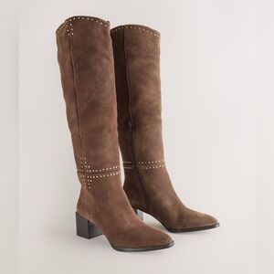 Next Brown Suede Over-the-Knee Studded Boots